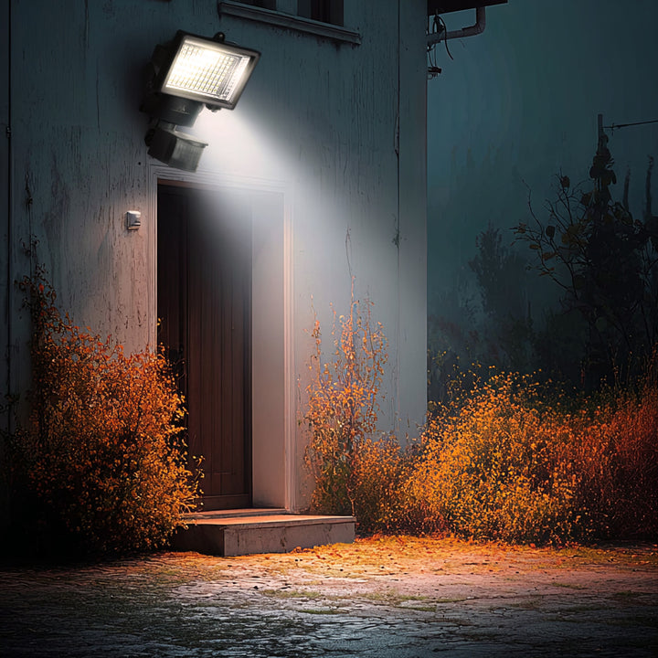 Maclean MCE442 Lámpara solar Foco LED con sensor de movimiento Lámpara solar de pared con sensor crepuscular Luz solar IP44 6W 360 Lumen 6000K