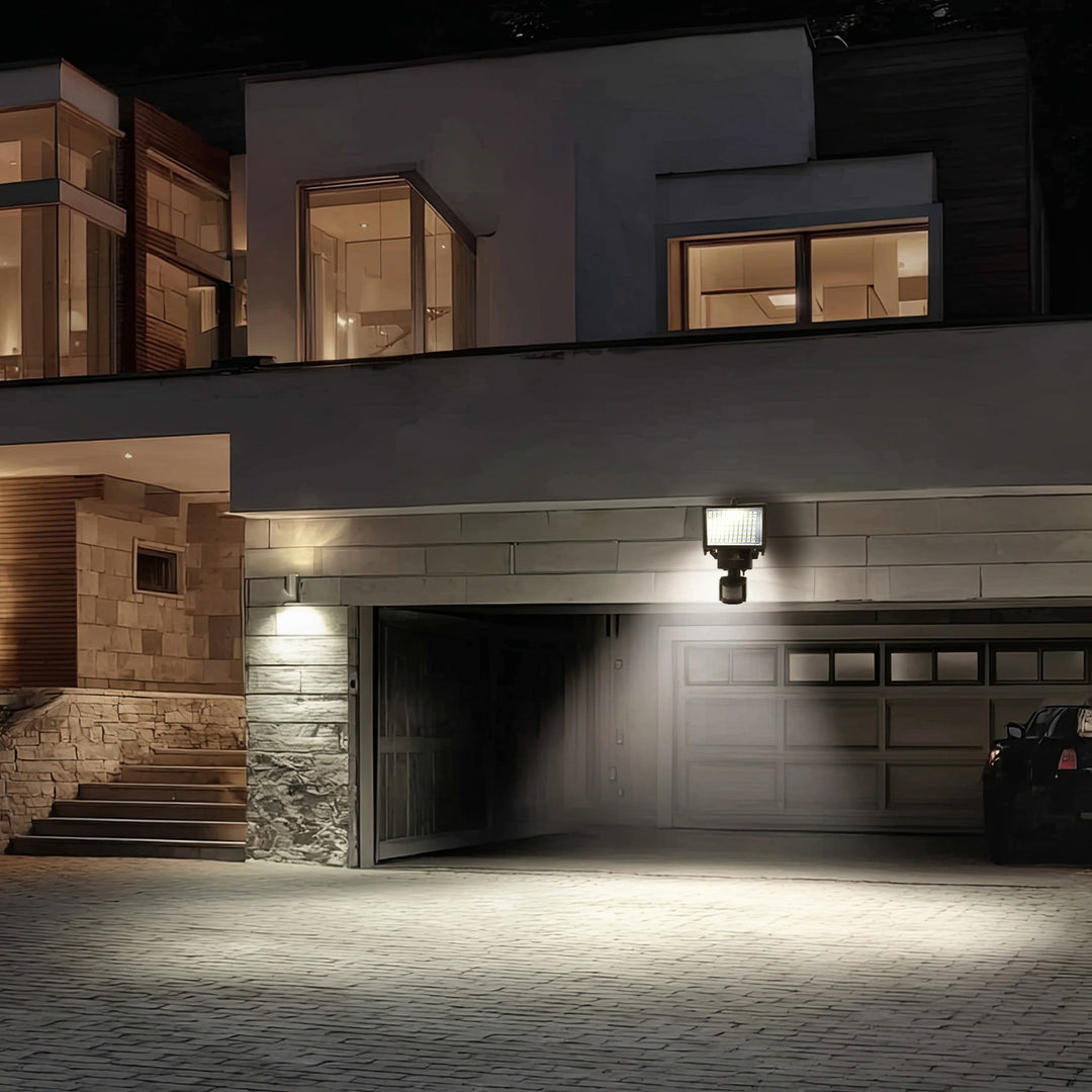 Maclean MCE442 Lámpara solar Foco LED con sensor de movimiento Lámpara solar de pared con sensor crepuscular Luz solar IP44 6W 360 Lumen 6000K