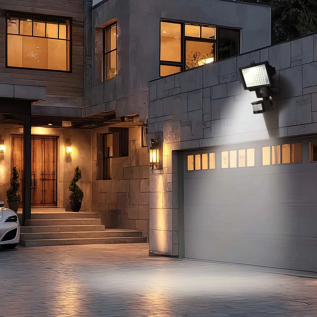 Maclean MCE442 Lámpara solar Foco LED con sensor de movimiento Lámpara solar de pared con sensor crepuscular Luz solar IP44 6W 360 Lumen 6000K