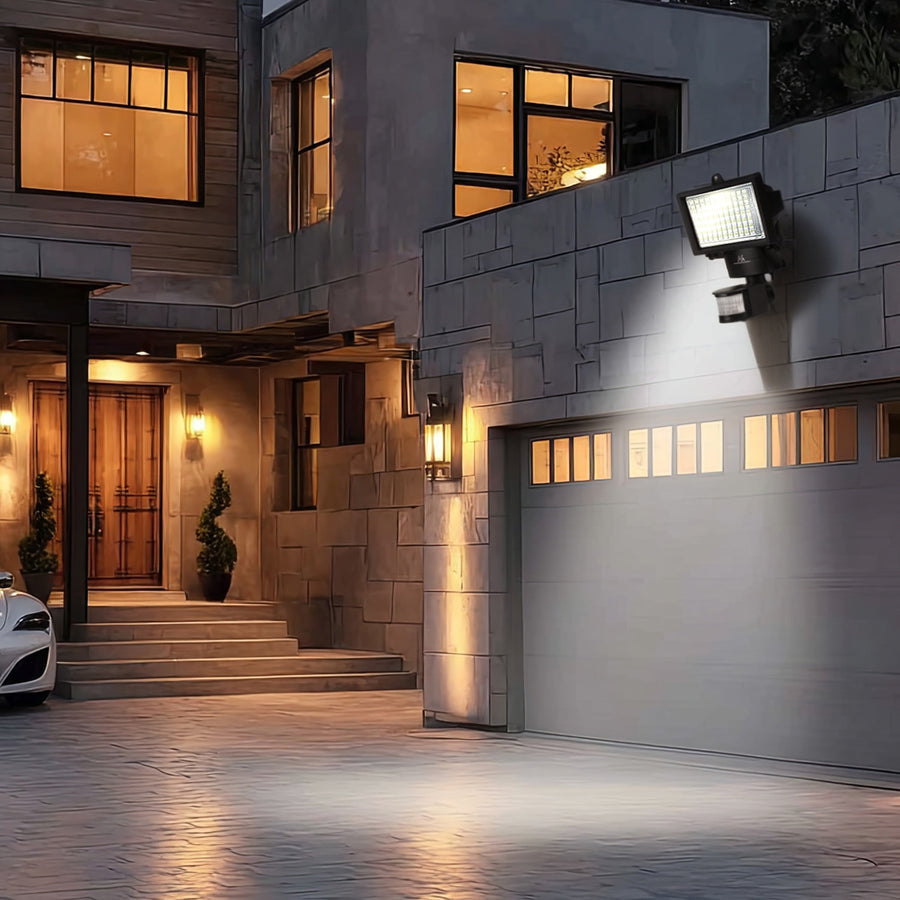 Maclean MCE442 Lámpara solar Foco LED con sensor de movimiento Lámpara solar de pared con sensor crepuscular Luz solar IP44 6W 360 Lumen 6000K