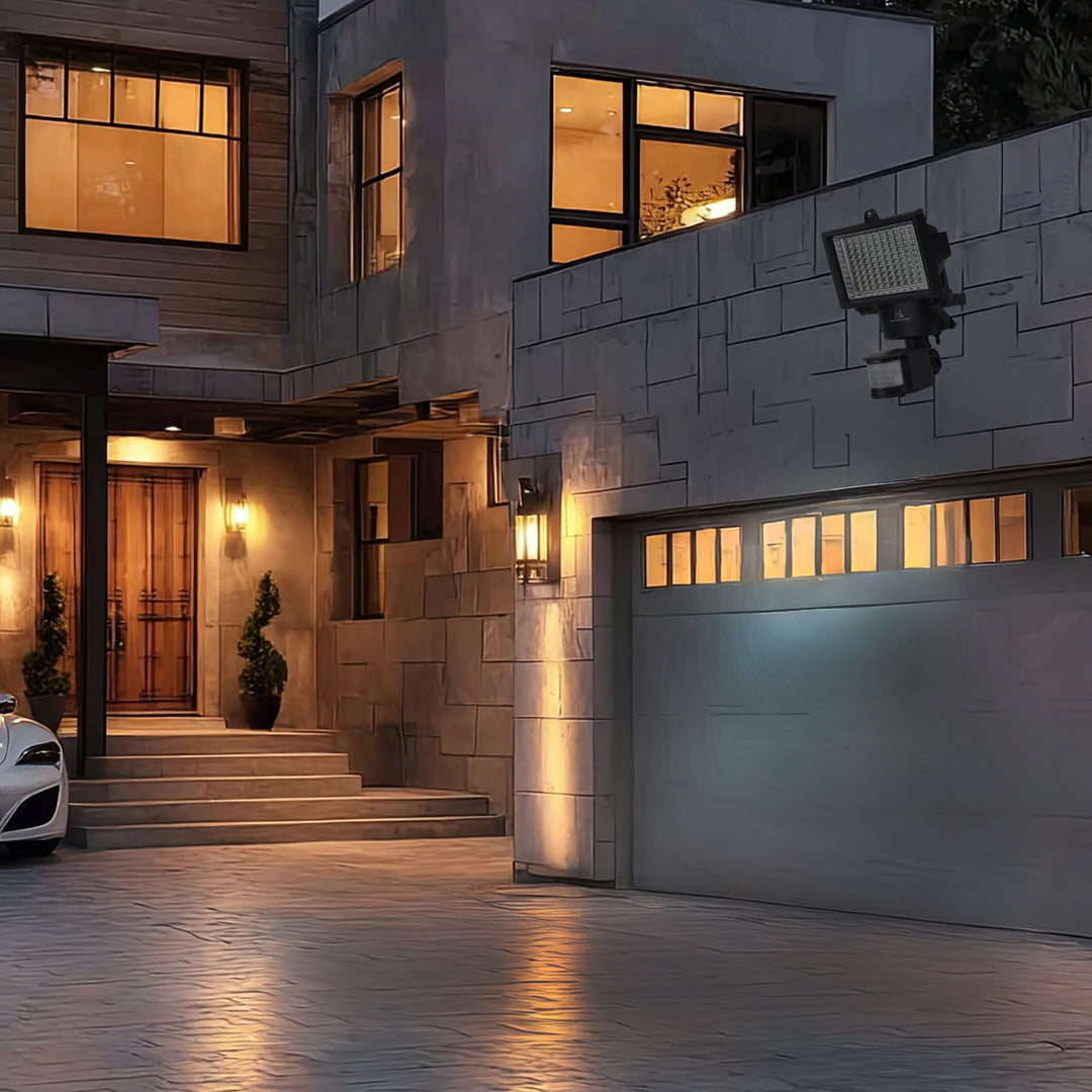 Maclean MCE442 Lámpara solar Foco LED con sensor de movimiento Lámpara solar de pared con sensor crepuscular Luz solar IP44 6W 360 Lumen 6000K