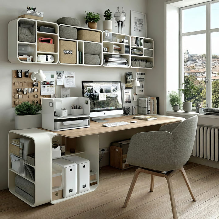 Organizador de mesa de escritório Ergo com gaveta e carregador sem fio, branco, máx. 10kg, ER-441