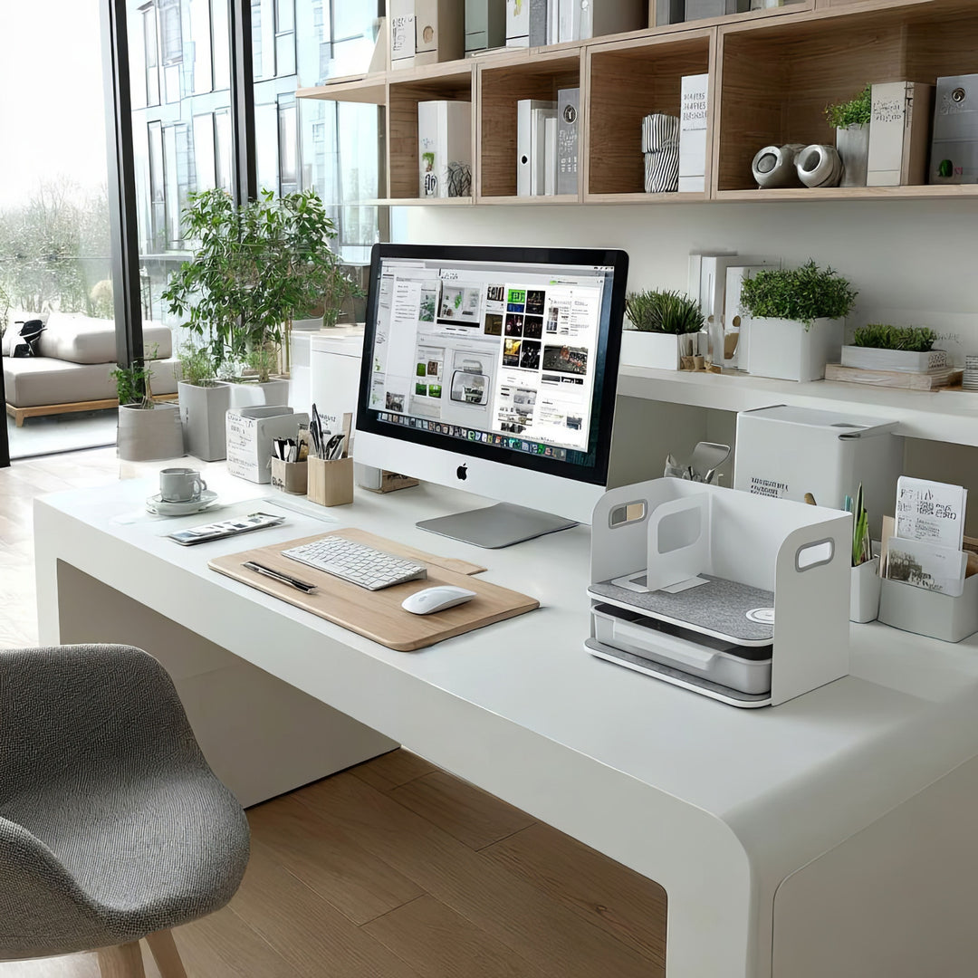 Organizador de mesa de escritório Ergo com gaveta e carregador sem fio, branco, máx. 10kg, ER-441