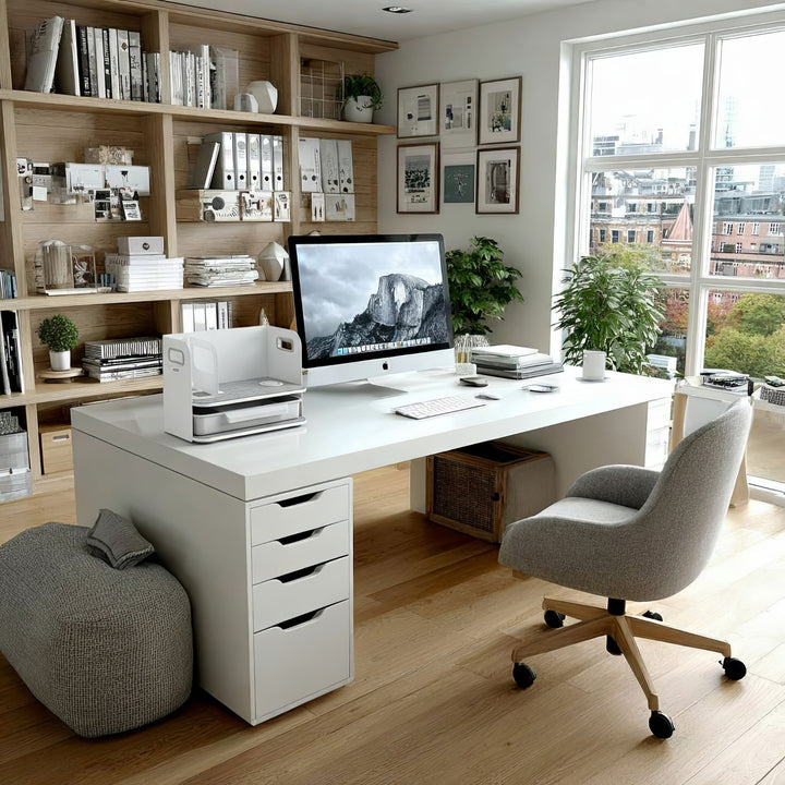 Organizador de mesa de escritório Ergo com gaveta e carregador sem fio, branco, máx. 10kg, ER-441