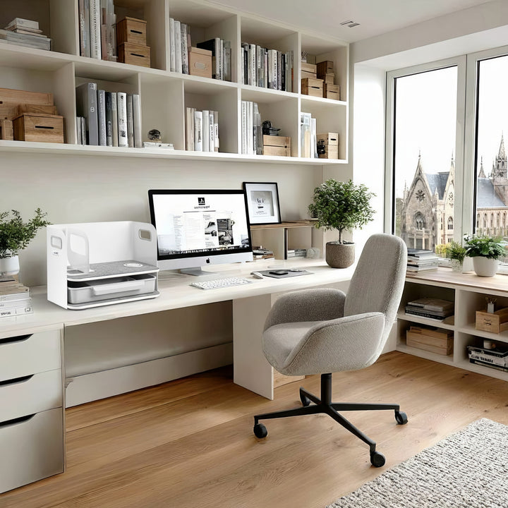 Organizador de mesa de escritório Ergo com gaveta e carregador sem fio, branco, máx. 10kg, ER-441