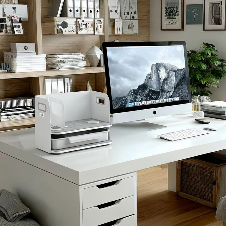 Organizador de mesa de escritório Ergo com gaveta e carregador sem fio, branco, máx. 10kg, ER-441