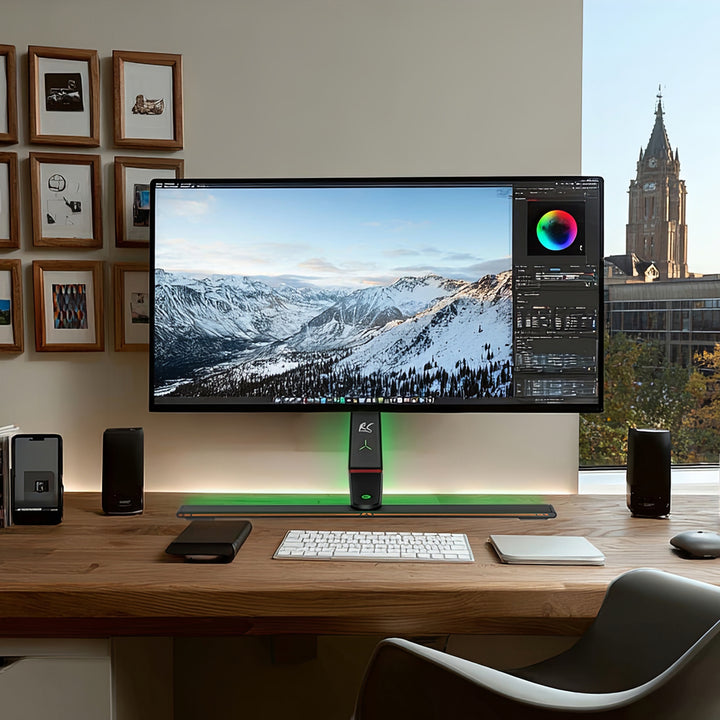 Suporte para monitor de jogos NanoRS, altura ajustável, LED RGB, 32-55", Max VESA 400x400, Max 40kg, RS167