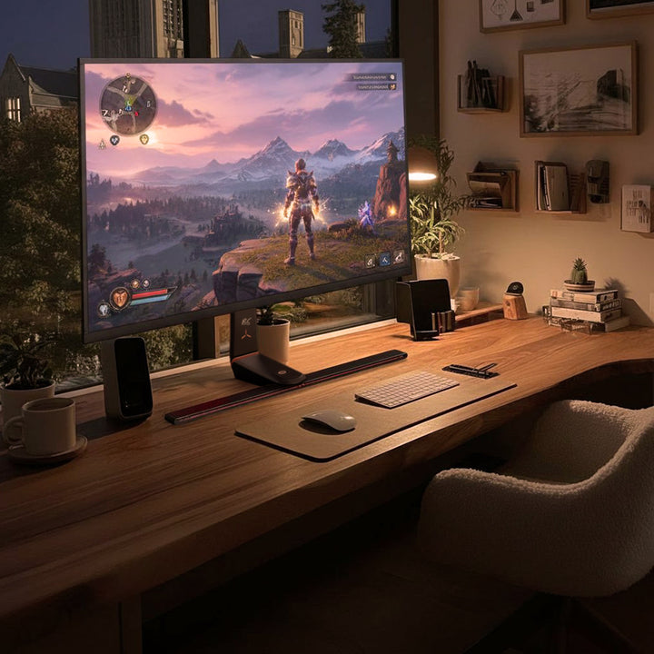 Suporte para monitor de jogos NanoRS, altura ajustável, LED RGB, 32-55", Max VESA 400x400, Max 40kg, RS167