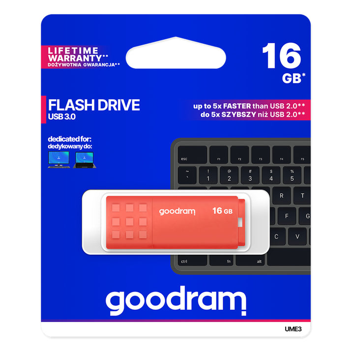 Pendrive Goodram USB 3.0, capacidad: 16 GB, naranja