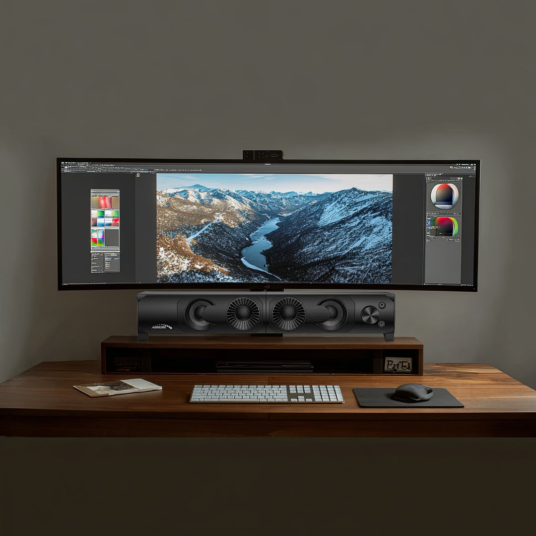 Alto-falante 2 em 1 2.0 para PC com função de barra de som RGB Backlight Alto-falante estéreo 2x3W RMS Fonte de alimentação AUX 3,5mm USB