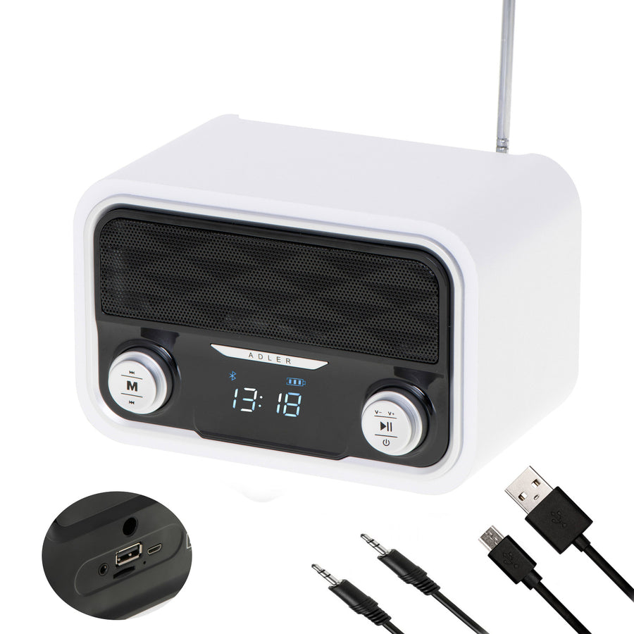 Rádio FM Bluetooth 1800 mAh SD USB MP3 AUX LCD Adler AD 1185