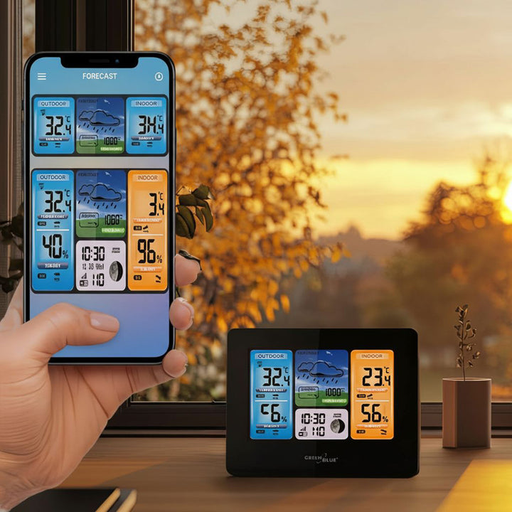 GreenBlue WiFi Estação Meteorológica Suporte TUYA Sensor Externo Calendário Previsão do Tempo Barômetro GB215