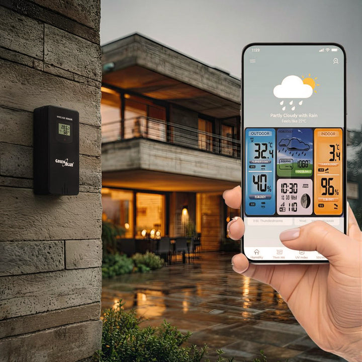 GreenBlue WiFi Estação Meteorológica Suporte TUYA Sensor Externo Calendário Previsão do Tempo Barômetro GB215