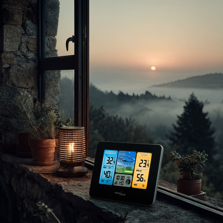 GreenBlue WiFi Estação Meteorológica Suporte TUYA Sensor Externo Calendário Previsão do Tempo Barômetro GB215