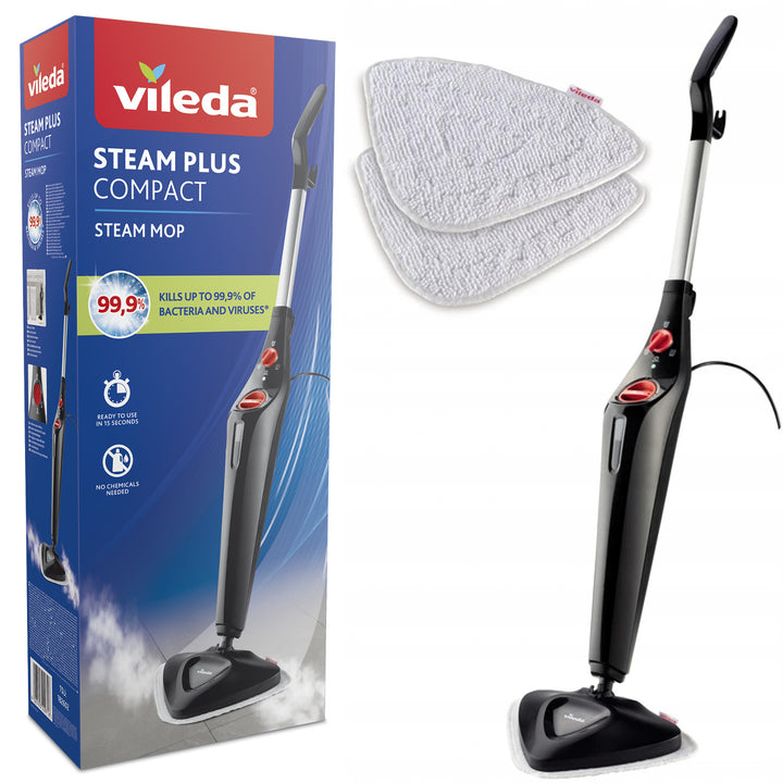 Mopa a vapor Vileda Steam Plus Compact, potencia de 1550 W, capacidad del depósito de 400 ml, 2 recambios,