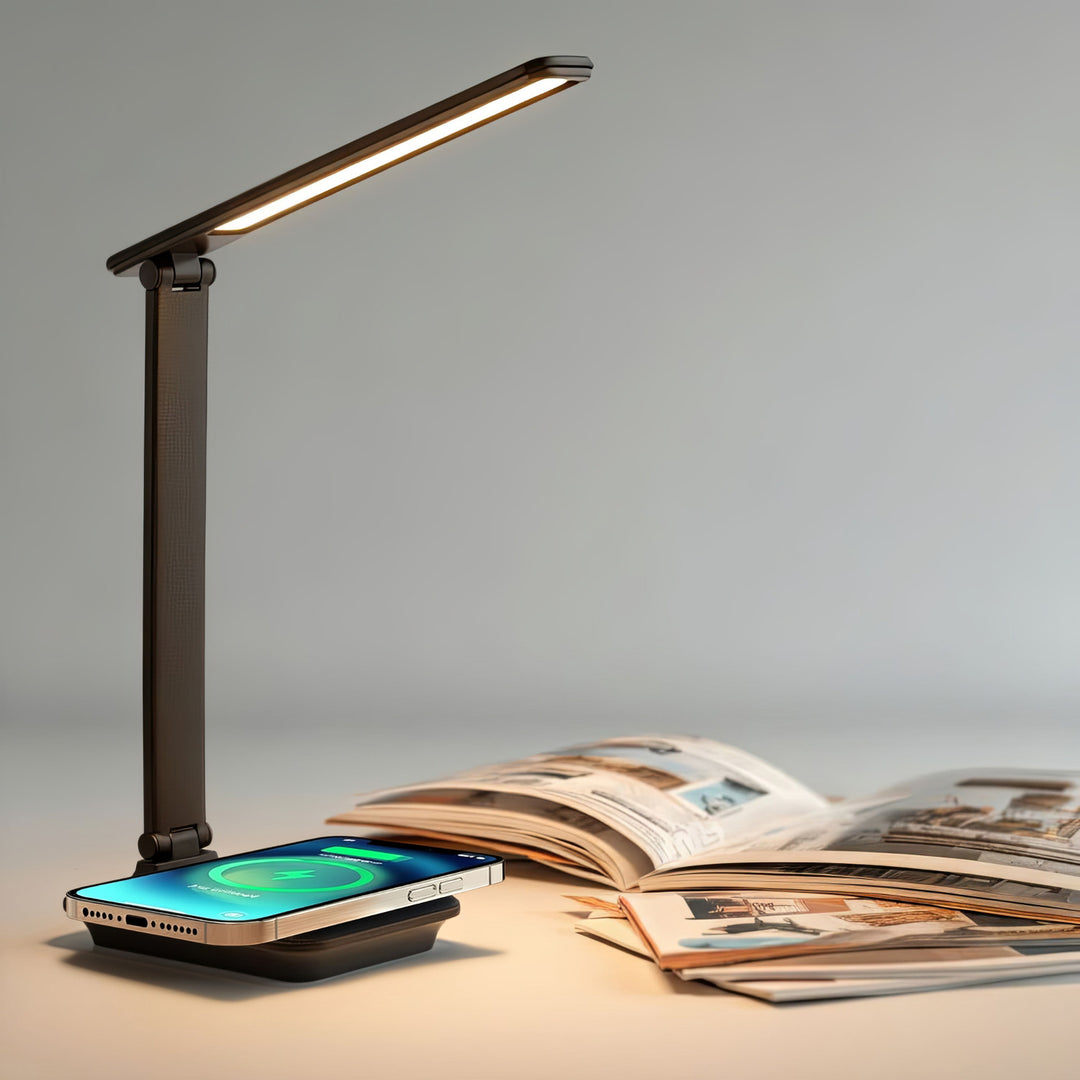 Lâmpada de mesa LED regulável Lâmpada de mesa de 9W com carregador de indução Qi