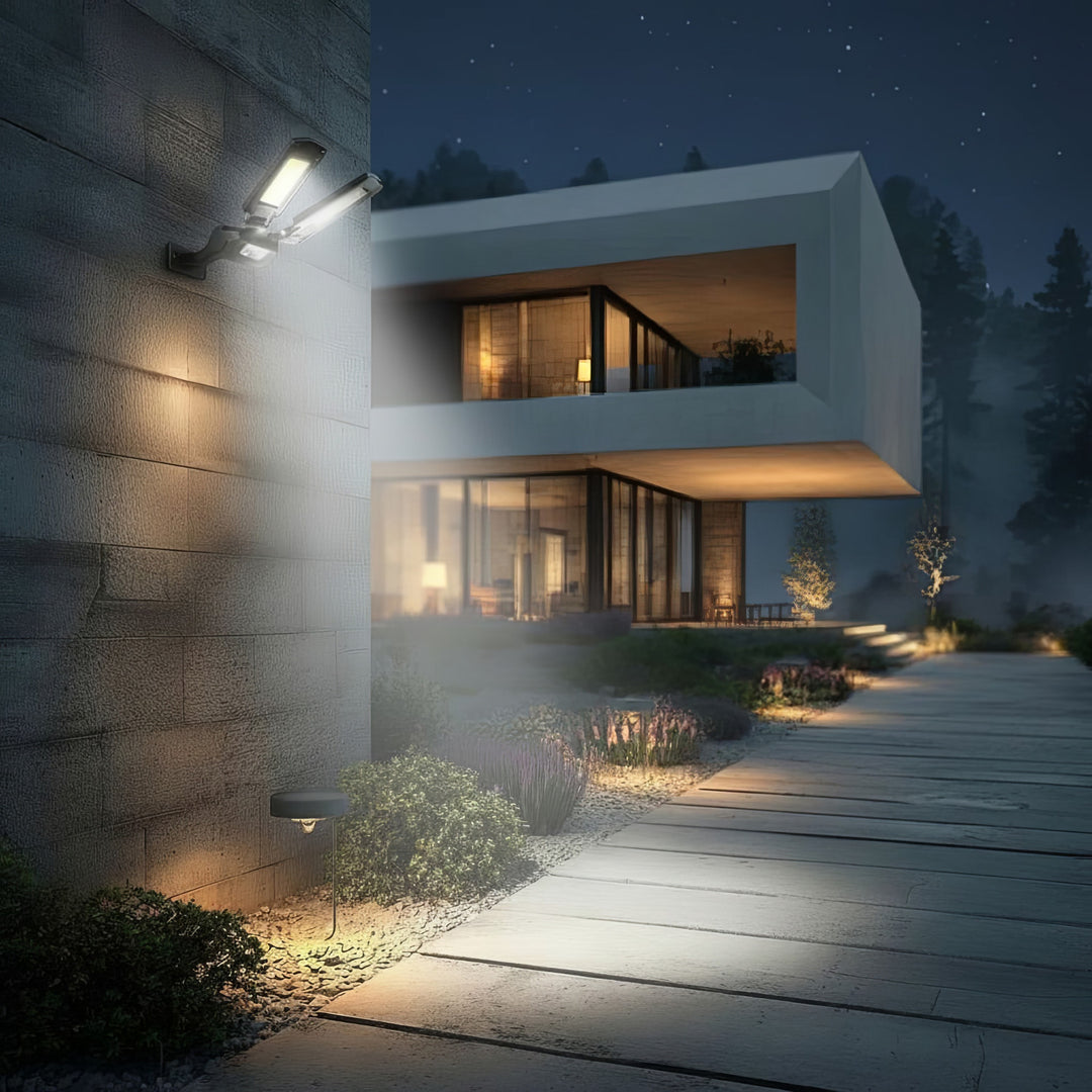 Poste solar LED com sensor de movimento e controle remoto Maclean IP54, 5W, 2x450lm, 6500K, Li-ion 2400 mAh, 3 modos de operação MCE447