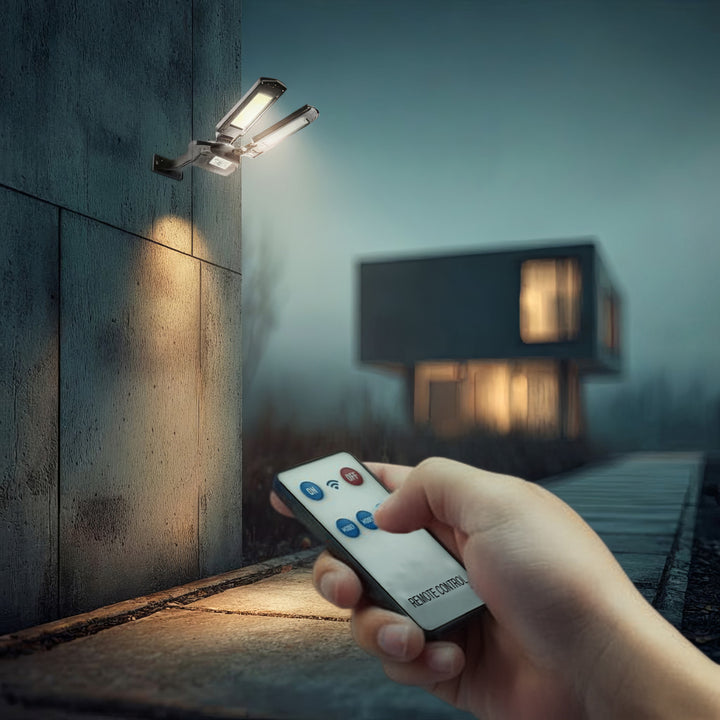 Poste solar LED com sensor de movimento e controle remoto Maclean IP54, 5W, 2x450lm, 6500K, Li-ion 2400 mAh, 3 modos de operação MCE447