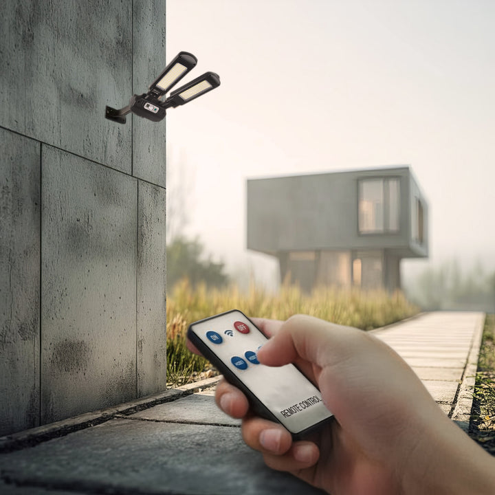 Poste solar LED com sensor de movimento e controle remoto Maclean IP54, 5W, 2x450lm, 6500K, Li-ion 2400 mAh, 3 modos de operação MCE447