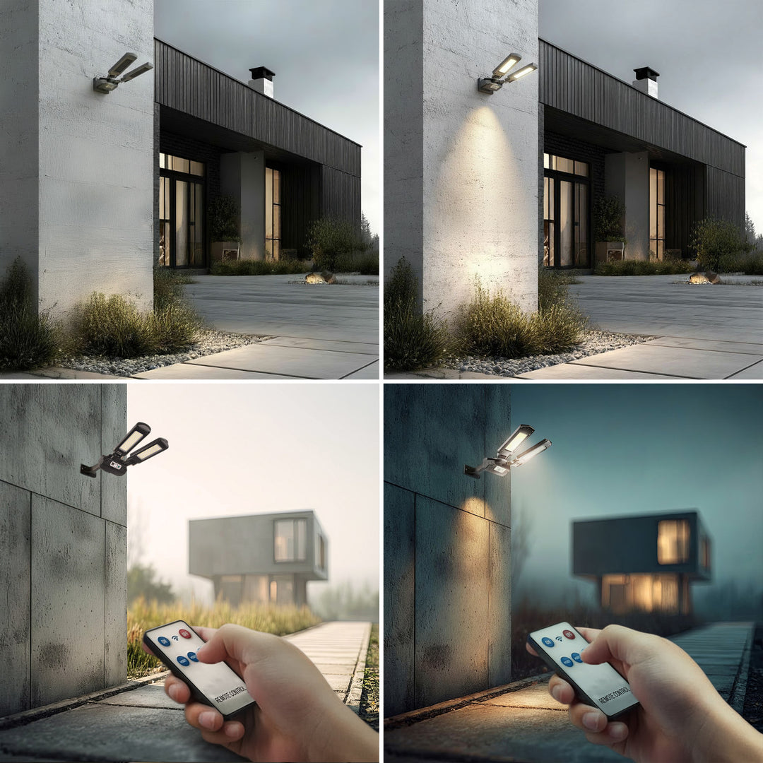 Poste solar LED com sensor de movimento e controle remoto Maclean IP54, 5W, 2x450lm, 6500K, Li-ion 2400 mAh, 3 modos de operação MCE447