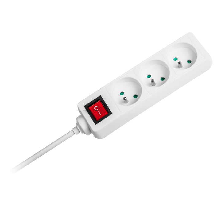 Cable alargador blanco Rebel 3 tomas , cable 3m (3x1,5mm) con interruptor