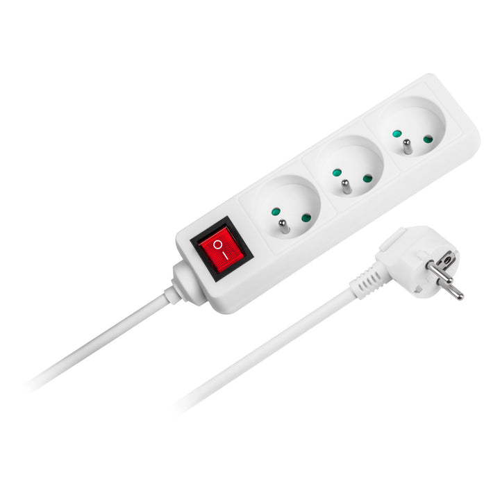 Cable alargador blanco Rebel 3 tomas , cable 3m (3x1,5mm) con interruptor
