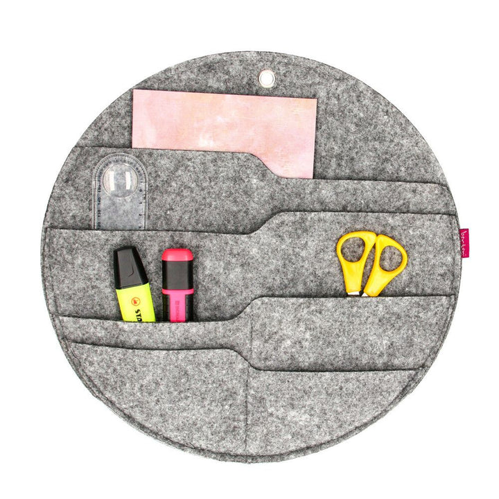 Roda organizadora de parede grande com bolsos cinza L - 35 cm