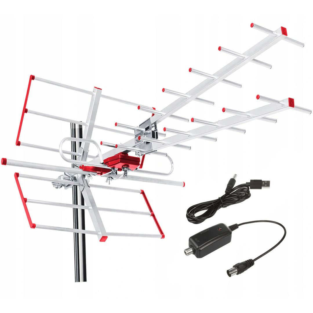 Antena de TV direcional DVB-T MUX 8 + adaptador USB 5V