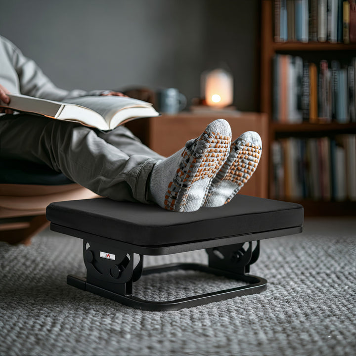 Maclean MC-460 Reposapiés Ergonómico, Reposapiernas, Ángulo Infinitamente Ajustable, Cojín Extraíble