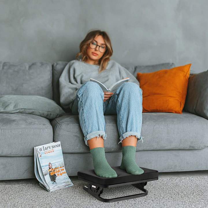 Maclean MC-460 Reposapiés Ergonómico, Reposapiernas, Ángulo Infinitamente Ajustable, Cojín Extraíble