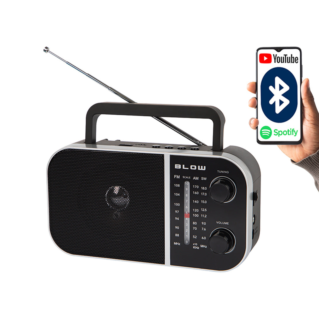 Blow Radio analógica portátil AM/FM RA6 alimentada por pilas y red eléctrica