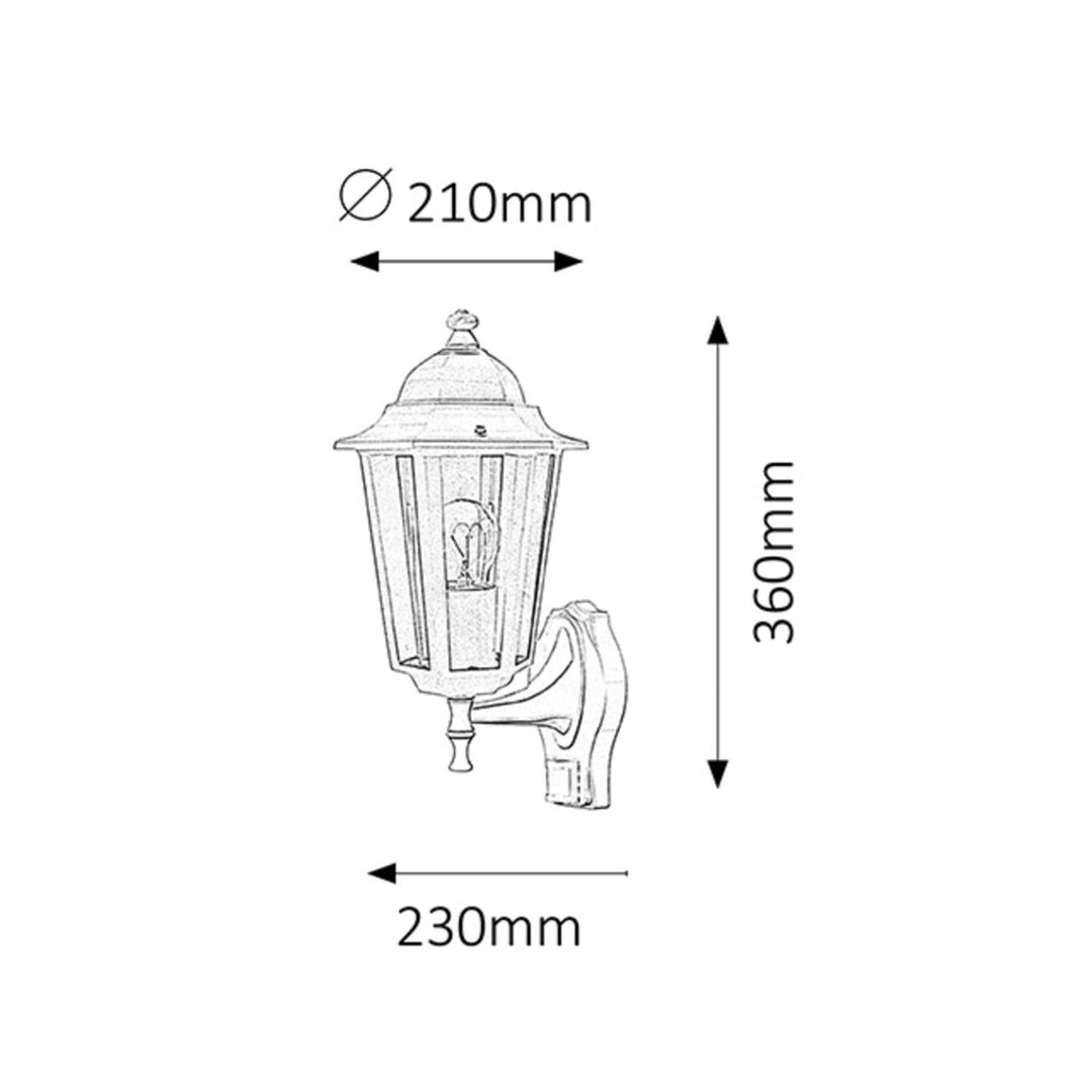 Aplique Rabalux Velence con rosca E27 de 60 W con sensor de movimiento. Grado de protección IP43.