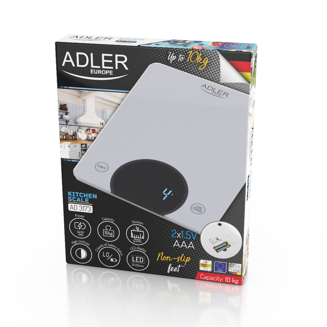 Adler AD 3173s Balanza de cocina hasta 10kg LED Dimensiones 20 x 16 cm