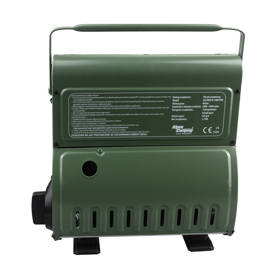 Aquecedor de campismo Alpen com consumo de gás de 124 g/h, ignição piezo, IK-1000 PRO, ISLÂNDIA + 4 cartuchos