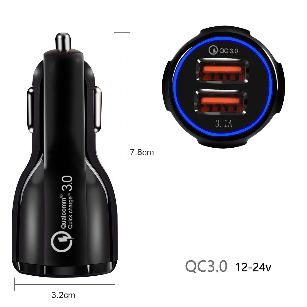 Cargador de coche Maclean, Qualcomm Quick Charge, QC 3.0 - toma 5V/3A, 9V/1.8A, 12V/1.6A, 5V/3.1A con cable USB Lightning