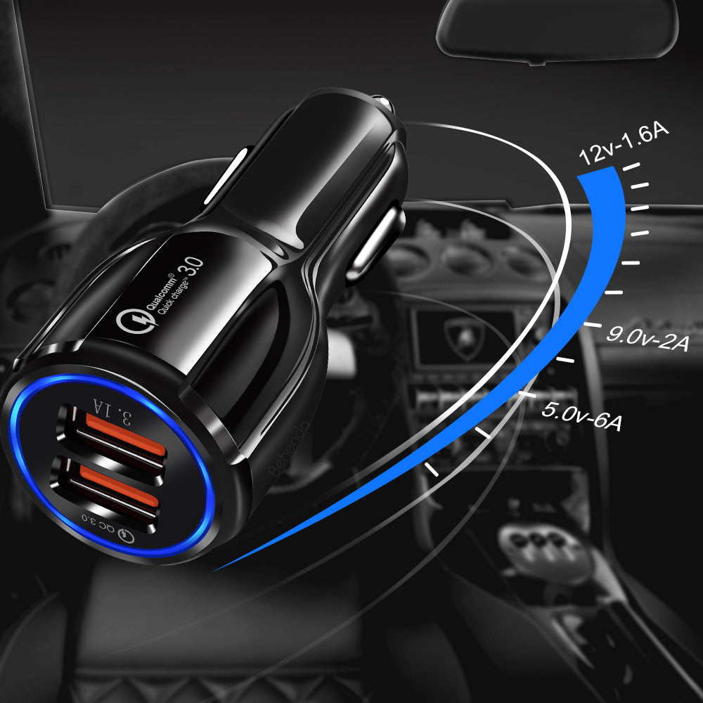 Cargador de coche Maclean, Qualcomm Quick Charge, QC 3.0 - toma 5V/3A, 9V/1.8A, 12V/1.6A, 5V/3.1A con cable USB Lightning