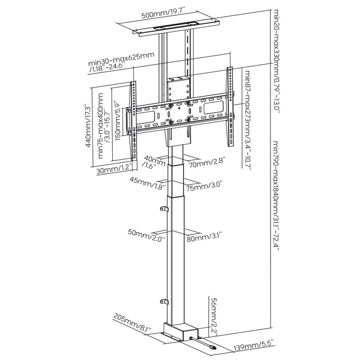 Maclean MC-866T Soporte Extraíble Eléctrico para Pantallas de 37'' -80'', VESA 600x400, máx. 60kg, Compatible con App TUYA