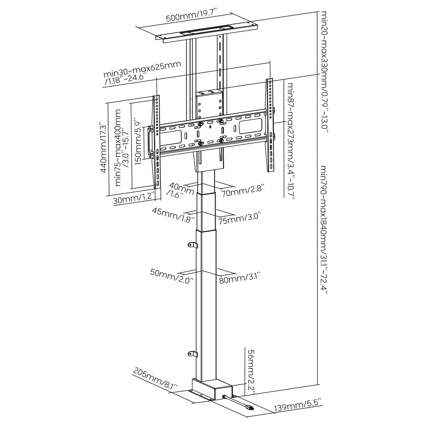 Maclean MC-866T Soporte Extraíble Eléctrico para Pantallas de 37'' -80'', VESA 600x400, máx. 60kg, Compatible con App TUYA