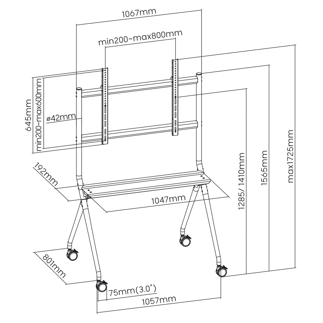 Maclean MC-977 Soporte de suelo móvil para TV para pantallas de 50"-86", Carga máx.120kg