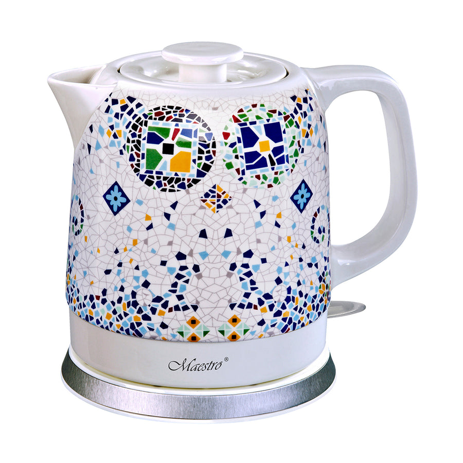 Chaleira elétrica de cerâmica Maestro MR068 de 1,5 L com padrão decorativo em mosaico oriental, desligamento automático, proteção contra sobreaquecimento, ficha de 3 pinos para o Reino Unido