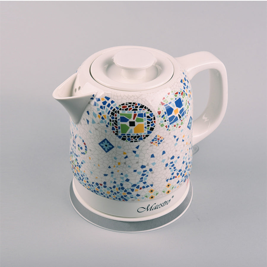 Chaleira elétrica de cerâmica Maestro MR068 de 1,5 L com padrão decorativo em mosaico oriental, desligamento automático, proteção contra sobreaquecimento, ficha de 3 pinos para o Reino Unido