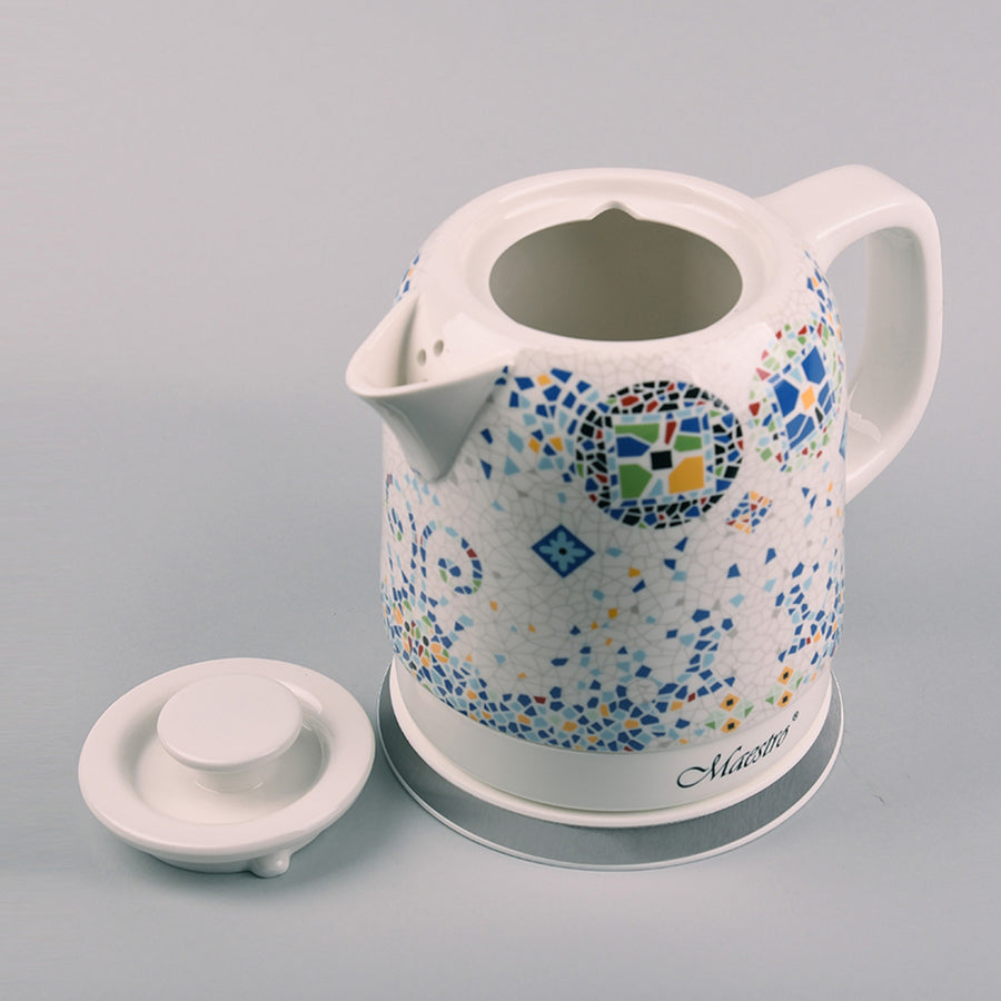 Chaleira elétrica de cerâmica Maestro MR068 de 1,5 L com padrão decorativo em mosaico oriental, desligamento automático, proteção contra sobreaquecimento, ficha de 3 pinos para o Reino Unido