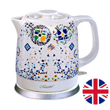 Chaleira elétrica de cerâmica Maestro MR068 de 1,5 L com padrão decorativo em mosaico oriental, desligamento automático, proteção contra sobreaquecimento, ficha de 3 pinos para o Reino Unido