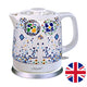 Chaleira elétrica de cerâmica Maestro MR068 de 1,5 L com padrão decorativo em mosaico oriental, desligamento automático, proteção contra sobreaquecimento, ficha de 3 pinos para o Reino Unido