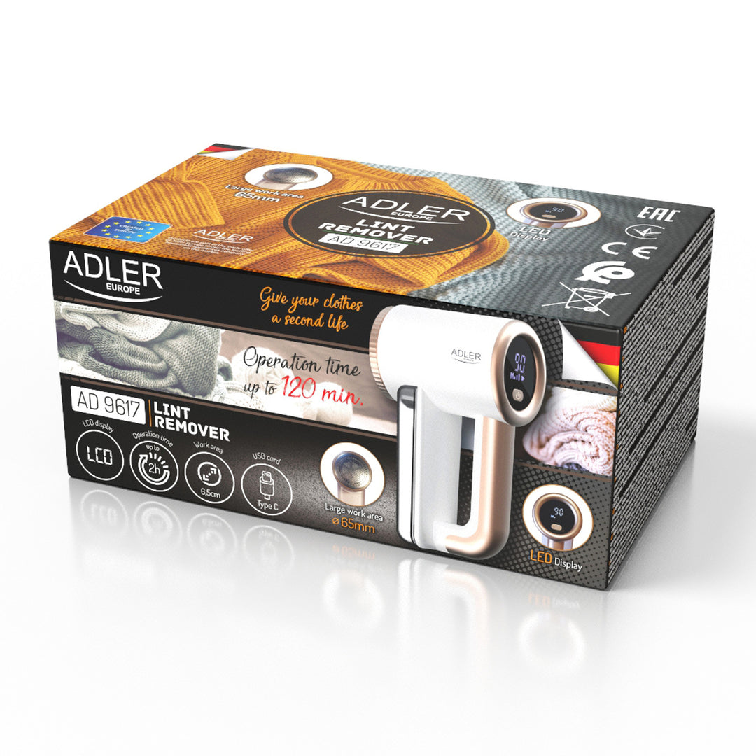Barbeador de Tecido Adler, Carregamento USB, Visor LCD, 3 Níveis de Velocidade, Escova, AD 9617