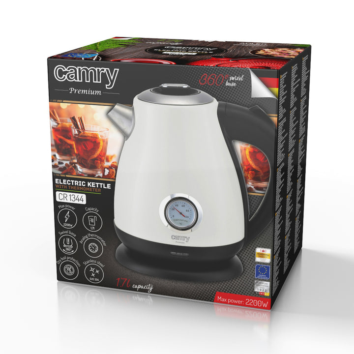 Hervidor eléctrico Camry, sin cable, con termómetro, 1,7L, 2200W, CR 1344