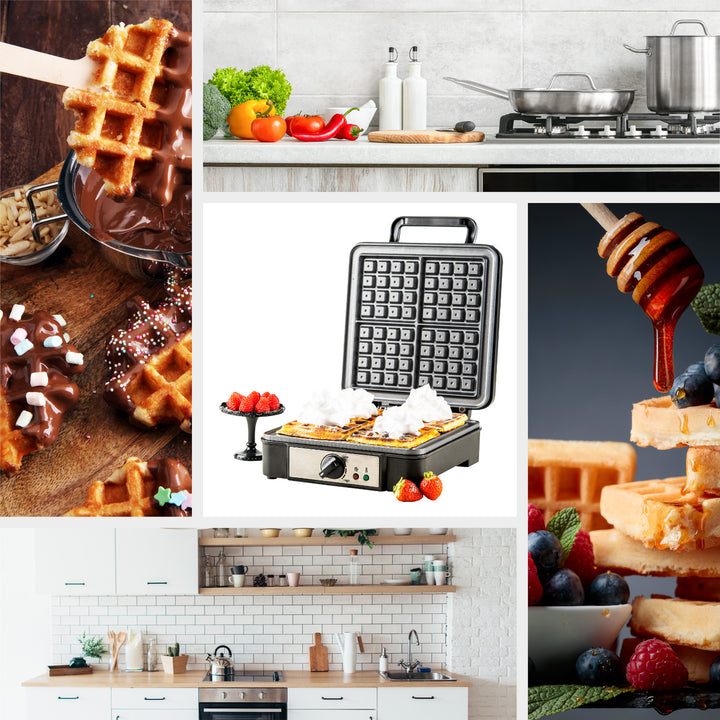 Máquina de waffles Adler, para 4 waffles, controlo de temperatura, 1800 W, AD 3049