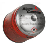 24 cartuchos de gás Alpen Camping de 400 ml. Certificado: PI 0437, em conformidade com a norma EN417, propano-butano, temperatura de funcionamento de -10 °C a +40 °C, sistema GAS STOP IK006.