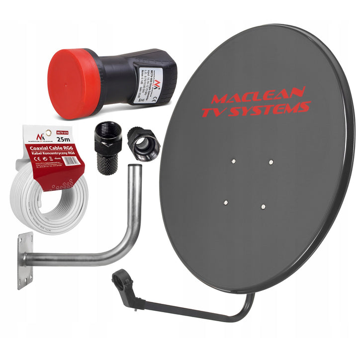 Equipo satélite, antena parabólica de 90 cm, soporte de antena de 40 cm, LNB único, cable de 25 m, enchufes