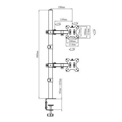 Maclean MC-967 Soporte para Monitor, Doble, Vertical para Monitores OLED QLED LCD y LED de 13-27" VESA 75x75 y 100x100, max. 9kg